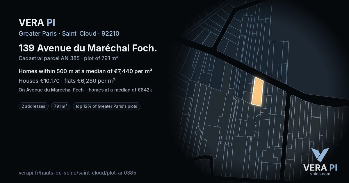 139 Avenue du Maréchal Foch, Saint-Cloud at night – the plot lit, the parcels around coloured by the prices near them