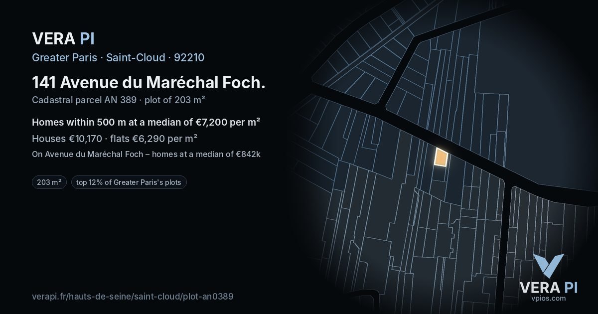 141 Avenue du Maréchal Foch, Saint-Cloud at night – the plot lit, the parcels around coloured by the prices near them