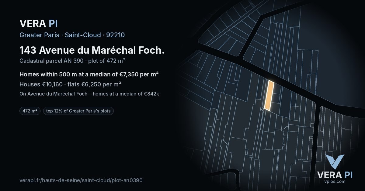 143 Avenue du Maréchal Foch, Saint-Cloud at night – the plot lit, the parcels around coloured by the prices near them