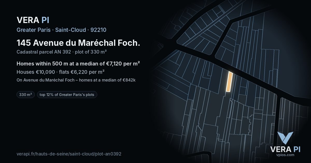 145 Avenue du Maréchal Foch, Saint-Cloud at night – the plot lit, the parcels around coloured by the prices near them
