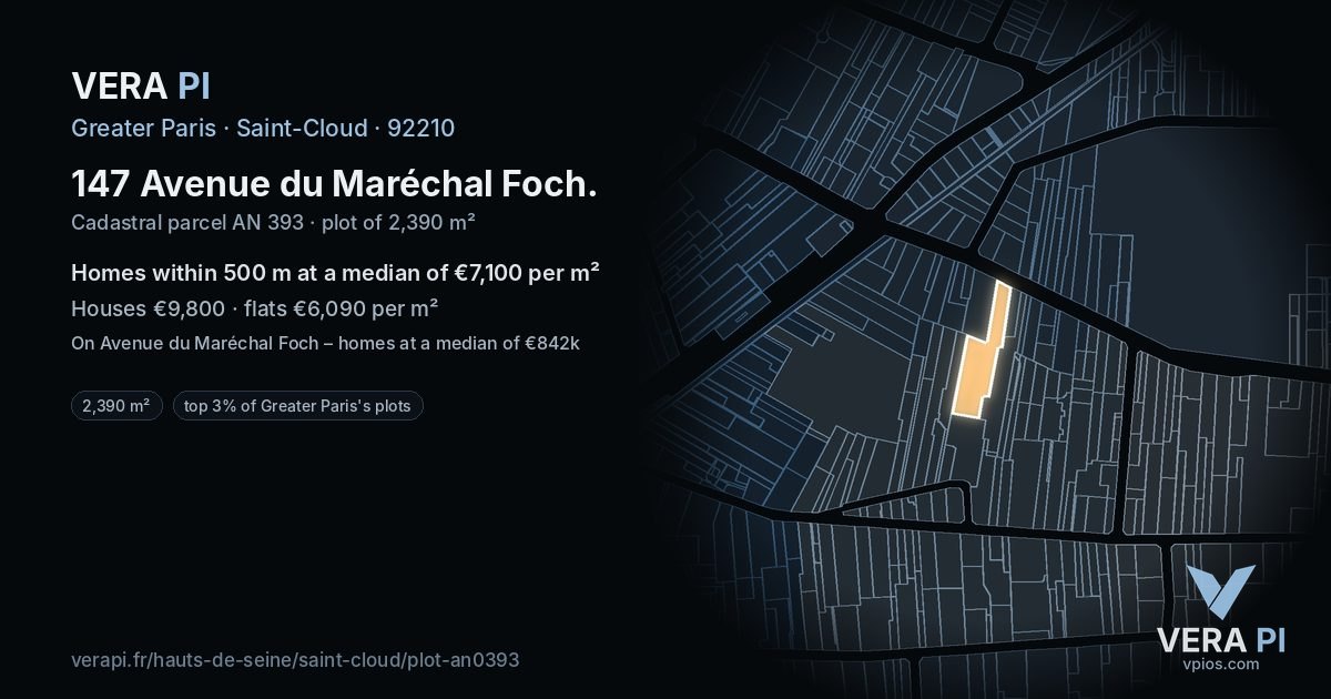 147 Avenue du Maréchal Foch, Saint-Cloud at night – the plot lit, the parcels around coloured by the prices near them