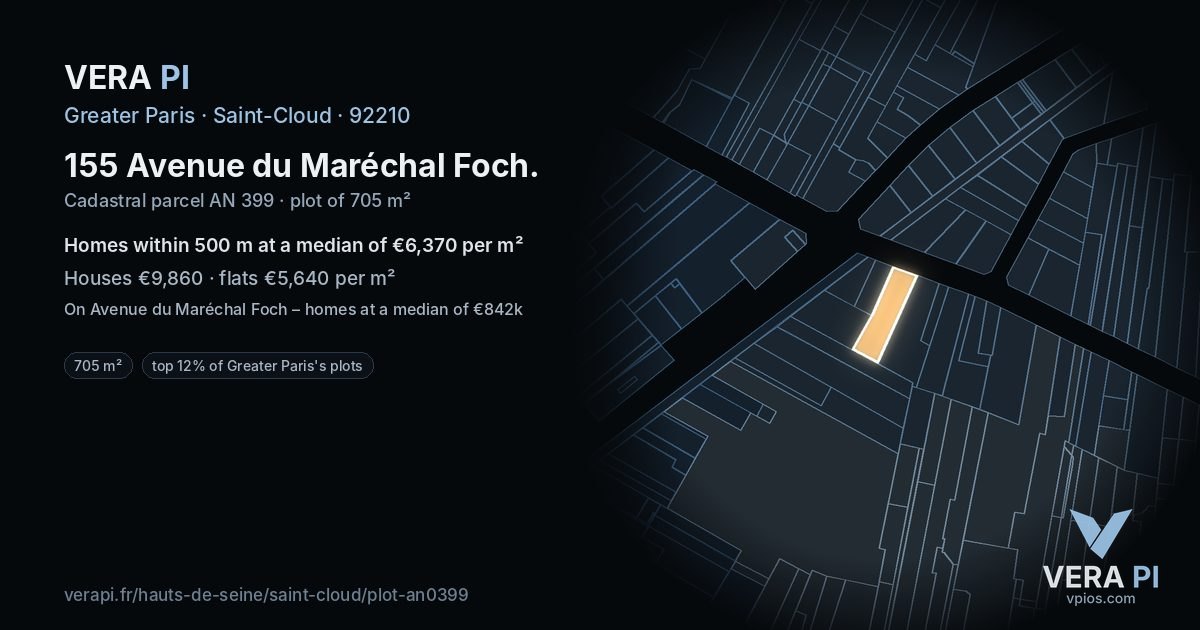 155 Avenue du Maréchal Foch, Saint-Cloud at night – the plot lit, the parcels around coloured by the prices near them