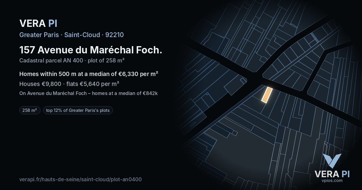 157 Avenue du Maréchal Foch, Saint-Cloud at night – the plot lit, the parcels around coloured by the prices near them