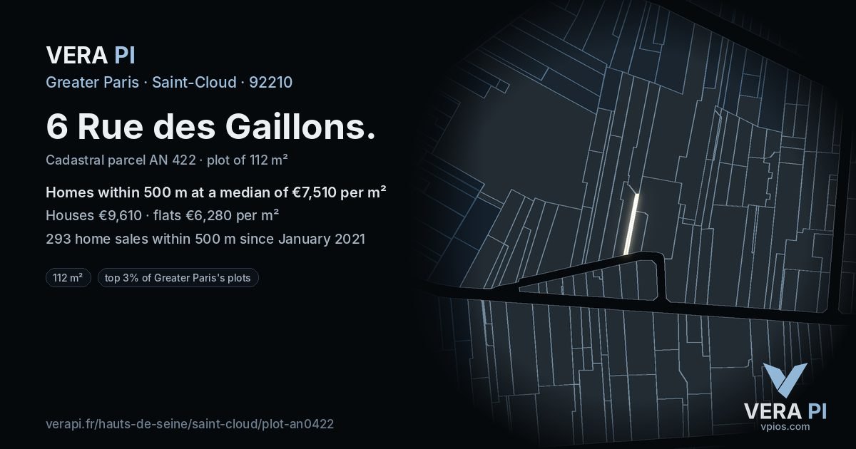 6 Rue des Gaillons, Saint-Cloud at night – the plot lit, the parcels around coloured by the prices near them