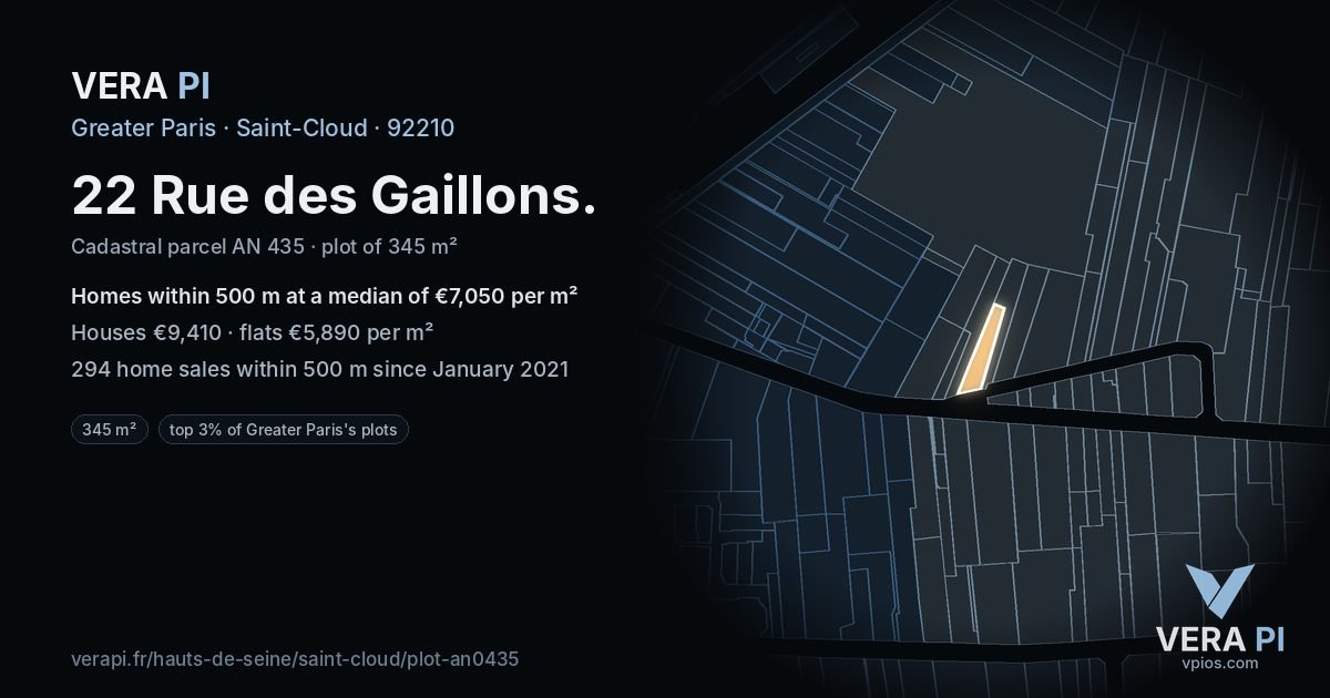 22 Rue des Gaillons, Saint-Cloud at night – the plot lit, the parcels around coloured by the prices near them