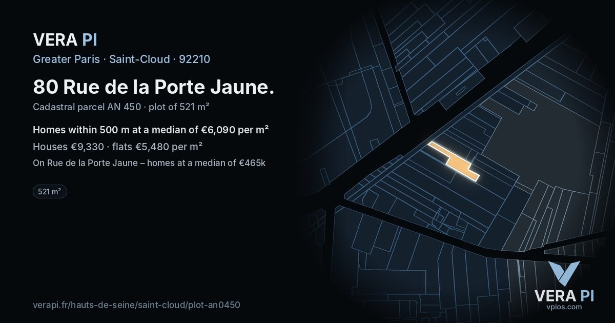 80 Rue de la Porte Jaune, Saint-Cloud at night – the plot lit, the parcels around coloured by the prices near them