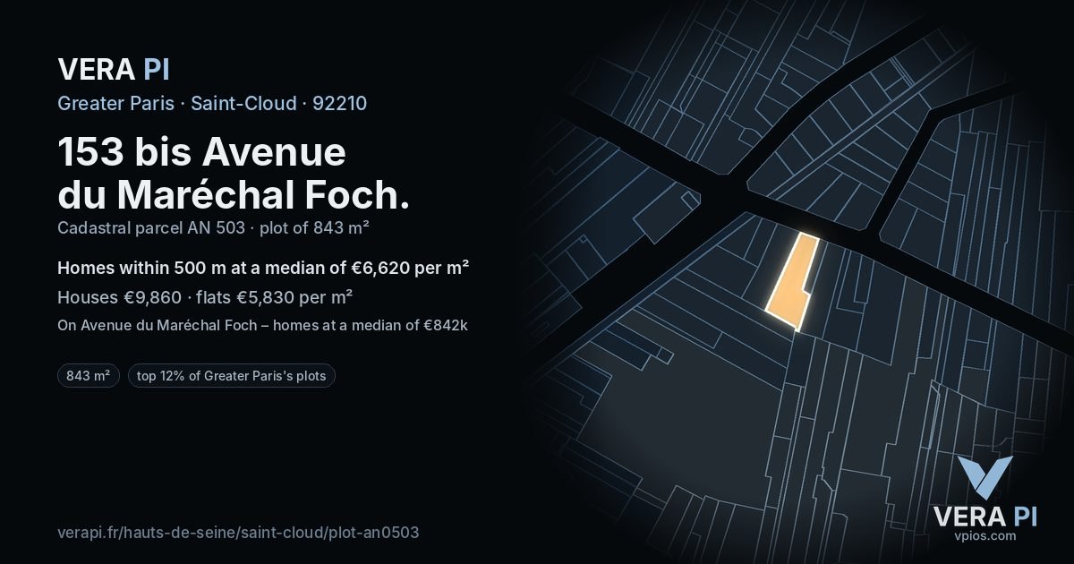 153 bis Avenue du Maréchal Foch, Saint-Cloud at night – the plot lit, the parcels around coloured by the prices near them