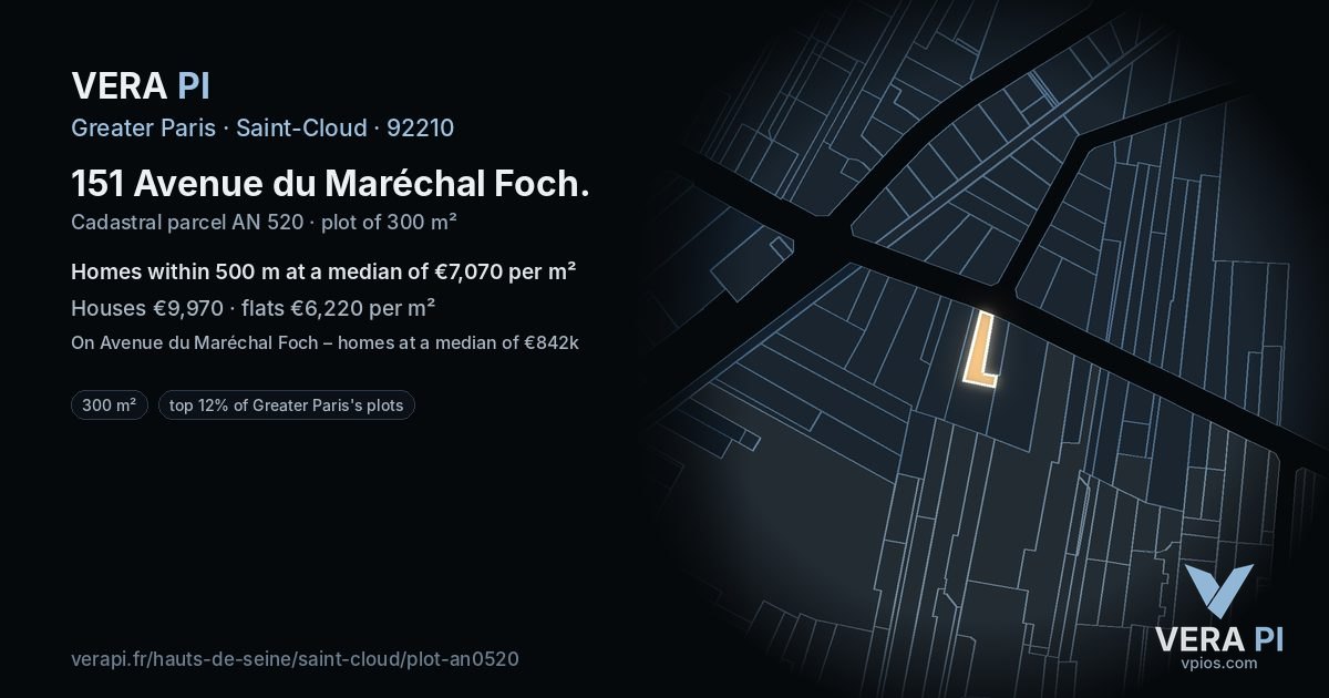 151 Avenue du Maréchal Foch, Saint-Cloud at night – the plot lit, the parcels around coloured by the prices near them