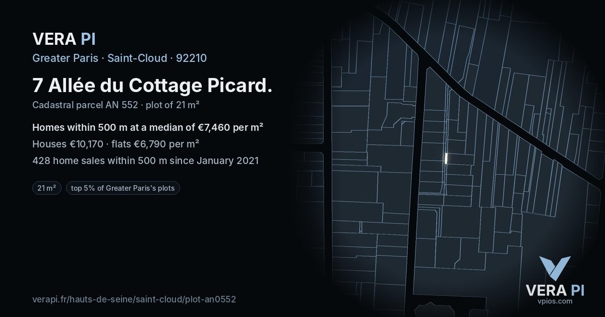 7 Allée du Cottage Picard, Saint-Cloud at night – the plot lit, the parcels around coloured by the prices near them