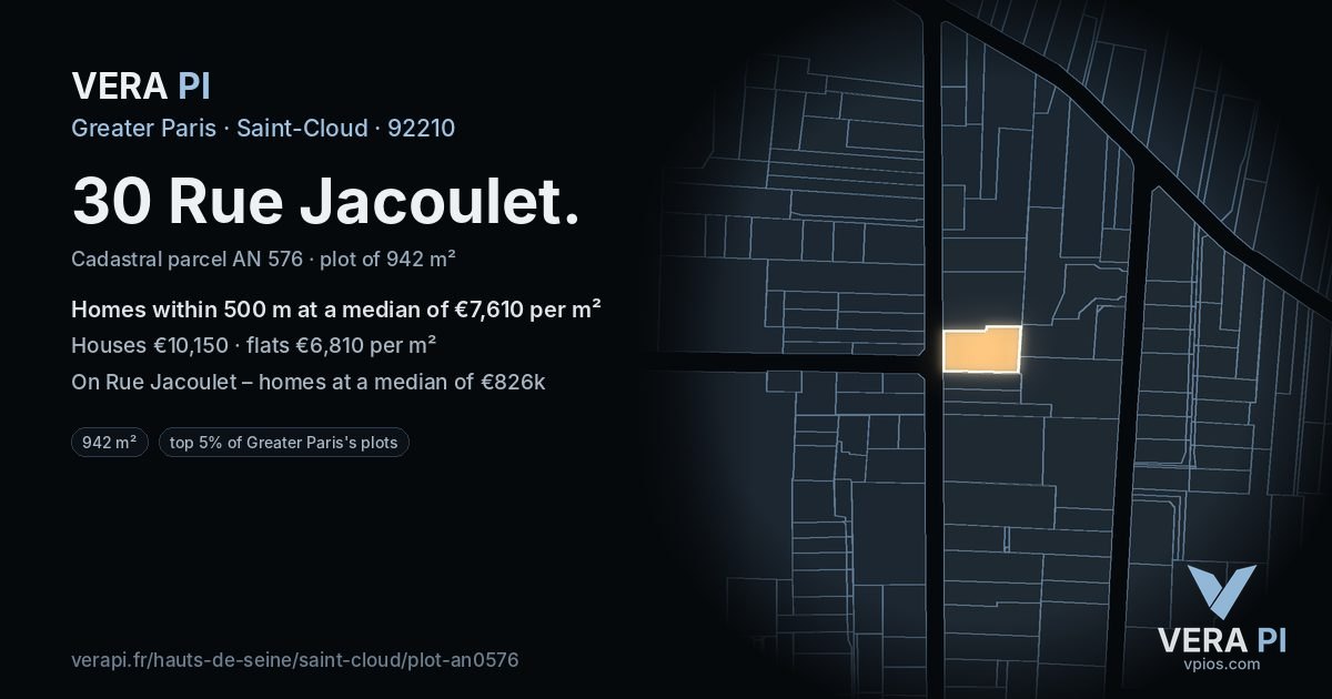 30 Rue Jacoulet, Saint-Cloud at night – the plot lit, the parcels around coloured by the prices near them