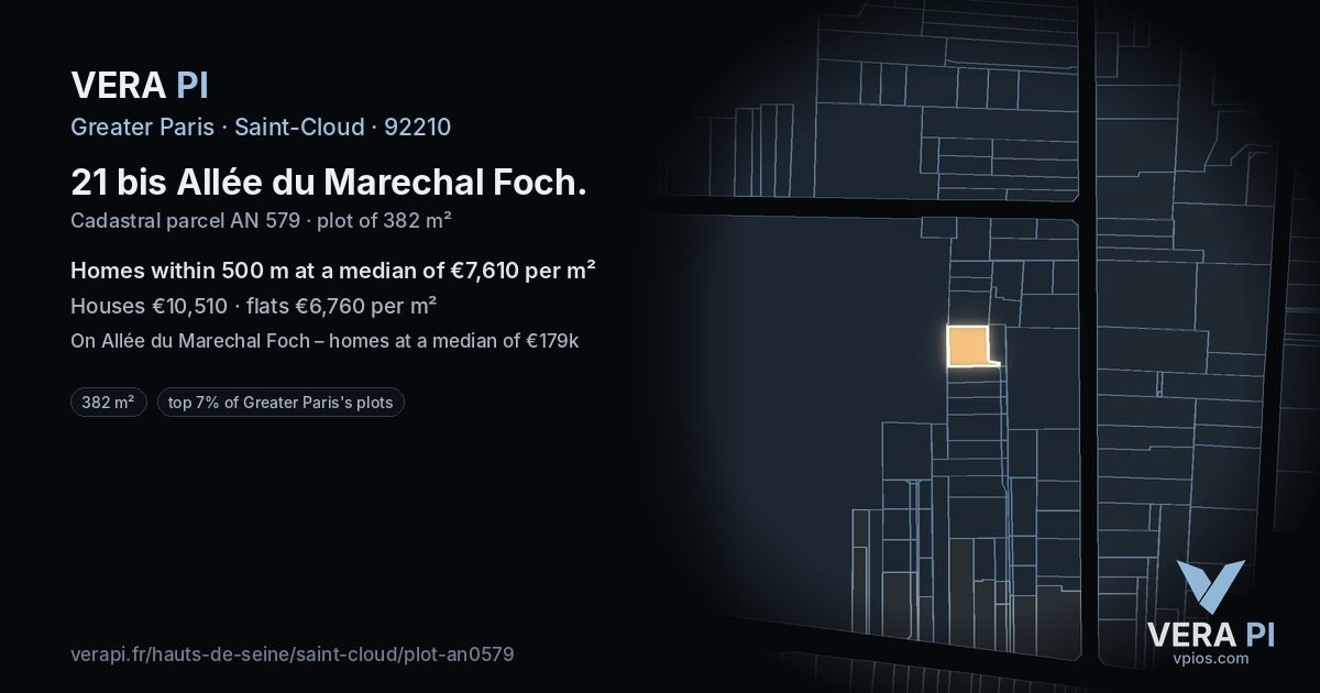 21 bis Allée du Marechal Foch, Saint-Cloud at night – the plot lit, the parcels around coloured by the prices near them