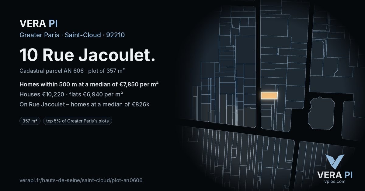 10 Rue Jacoulet, Saint-Cloud at night – the plot lit, the parcels around coloured by the prices near them