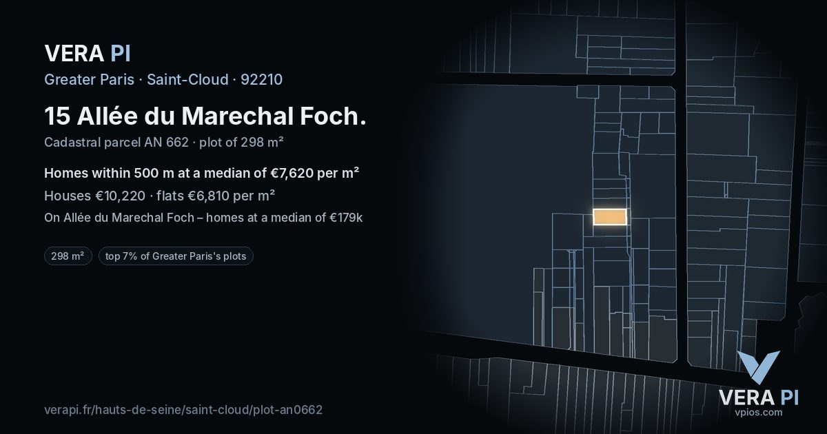 15 Allée du Marechal Foch, Saint-Cloud at night – the plot lit, the parcels around coloured by the prices near them