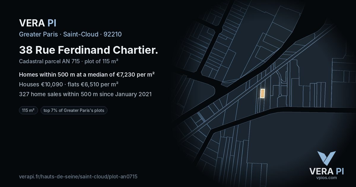 38 Rue Ferdinand Chartier, Saint-Cloud at night – the plot lit, the parcels around coloured by the prices near them