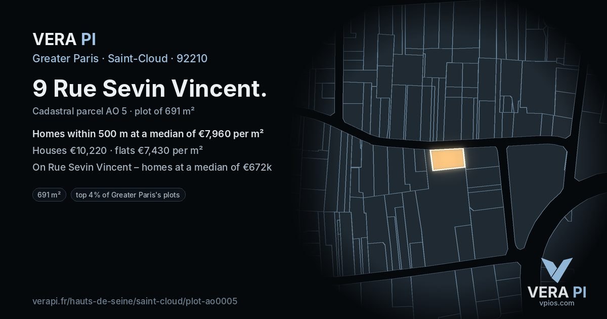 9 Rue Sevin Vincent, Saint-Cloud at night – the plot lit, the parcels around coloured by the prices near them