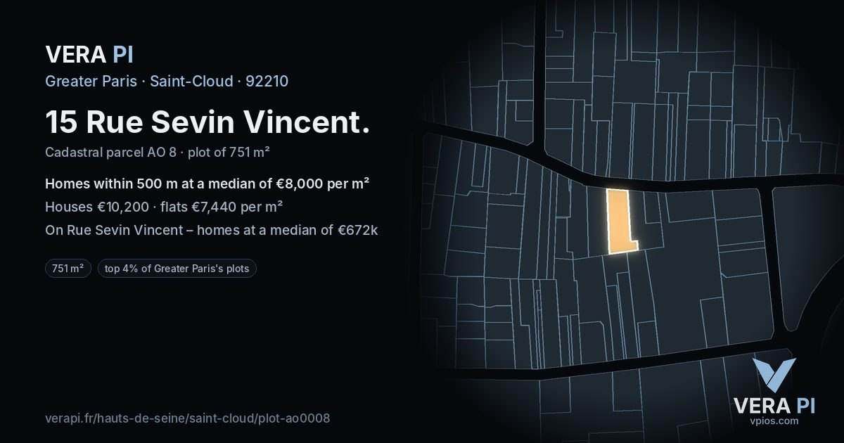 15 Rue Sevin Vincent, Saint-Cloud at night – the plot lit, the parcels around coloured by the prices near them