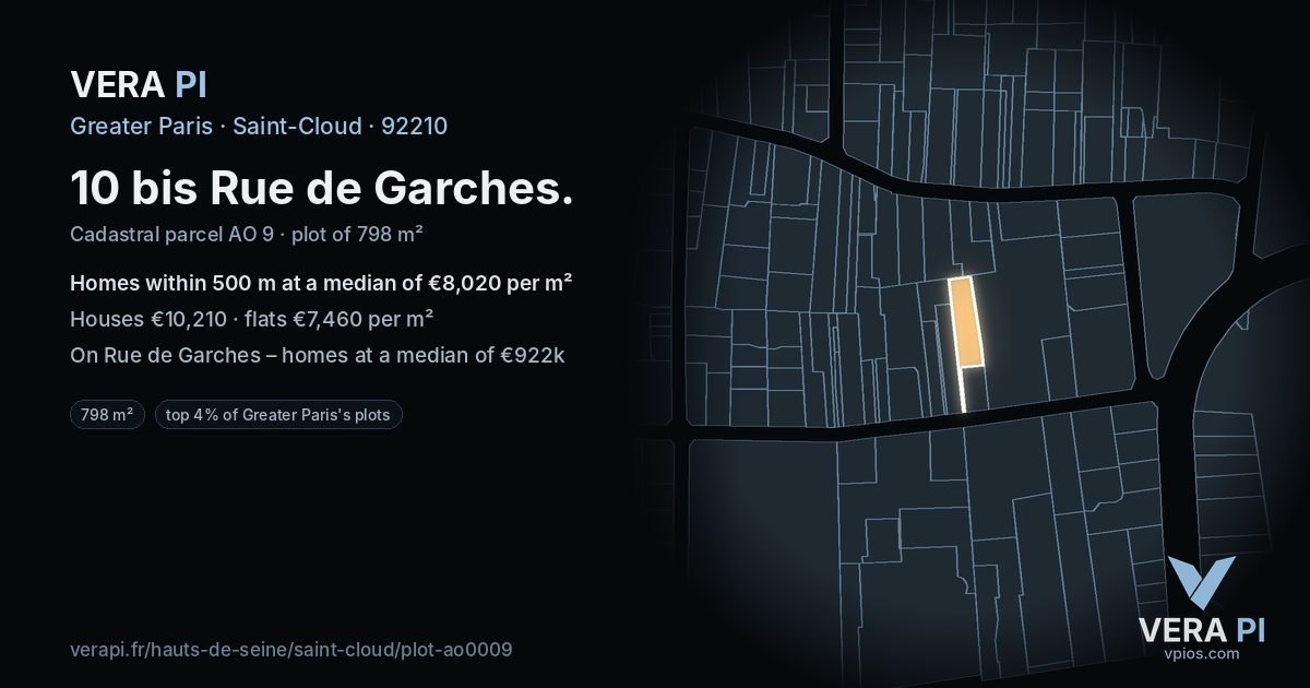 10 bis Rue de Garches, Saint-Cloud at night – the plot lit, the parcels around coloured by the prices near them
