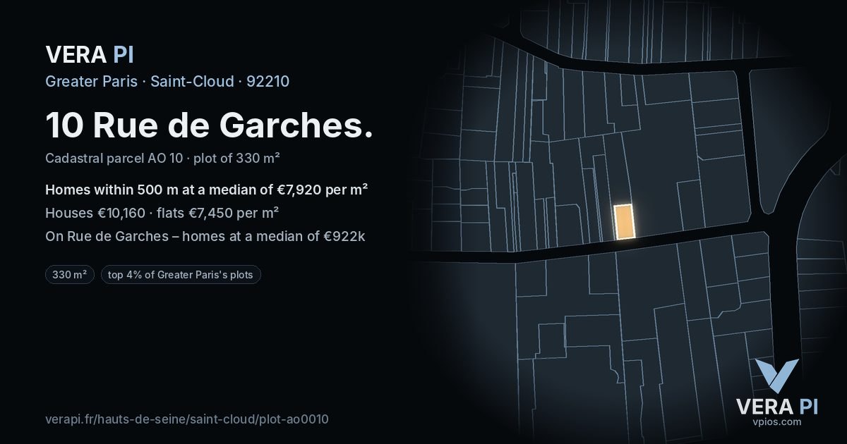10 Rue de Garches, Saint-Cloud at night – the plot lit, the parcels around coloured by the prices near them