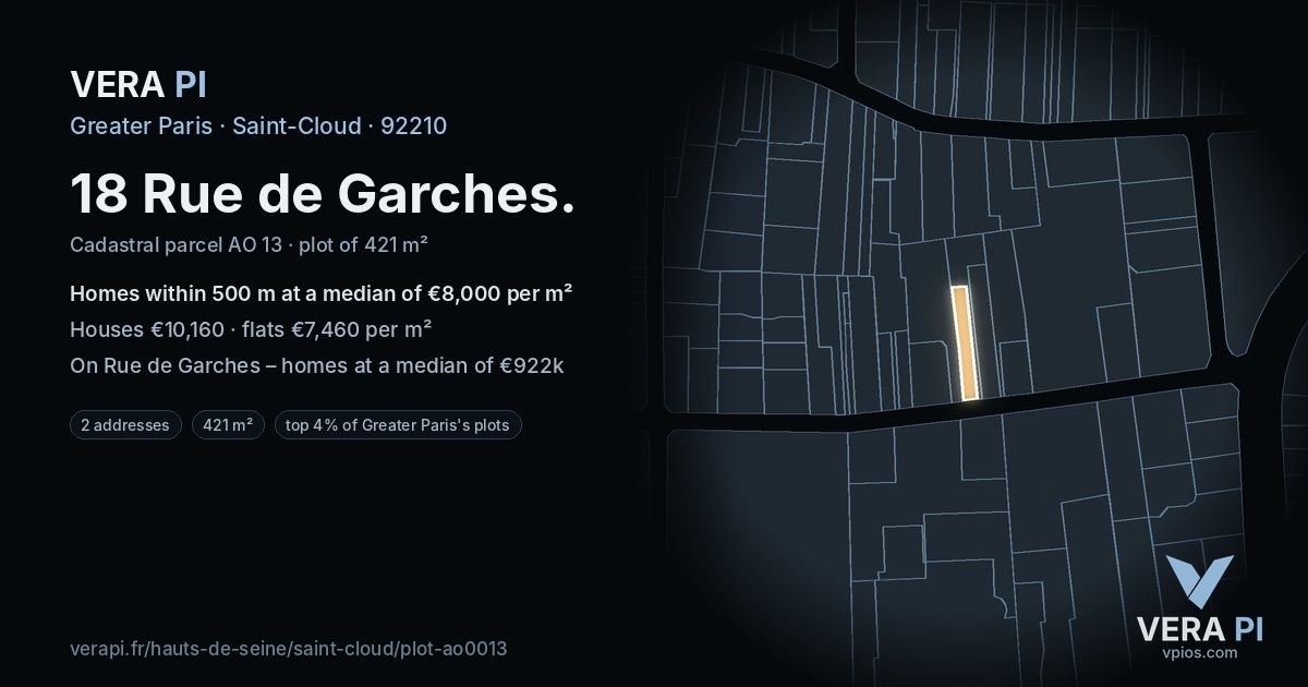 18 Rue de Garches, Saint-Cloud at night – the plot lit, the parcels around coloured by the prices near them