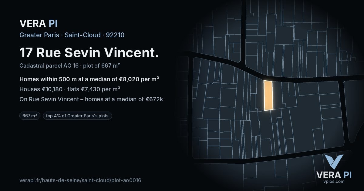 17 Rue Sevin Vincent, Saint-Cloud at night – the plot lit, the parcels around coloured by the prices near them