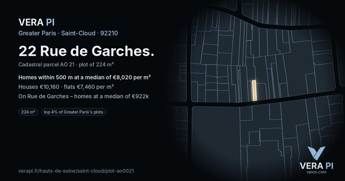 22 Rue de Garches, Saint-Cloud at night – the plot lit, the parcels around coloured by the prices near them
