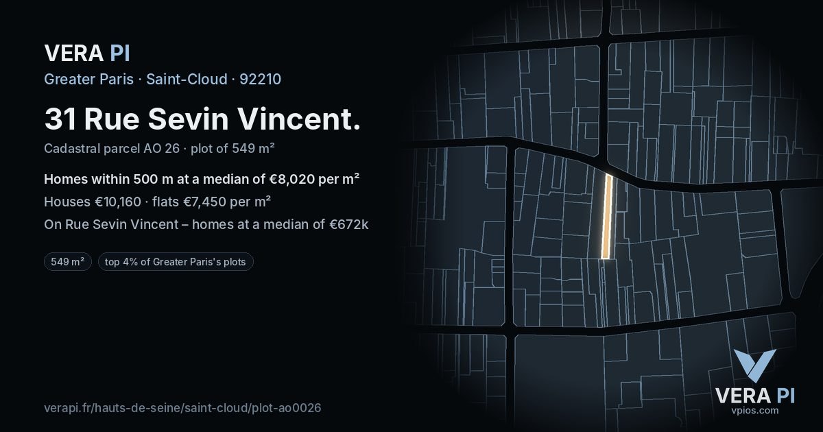 31 Rue Sevin Vincent, Saint-Cloud at night – the plot lit, the parcels around coloured by the prices near them