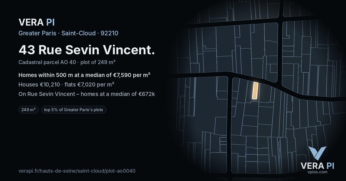43 Rue Sevin Vincent, Saint-Cloud at night – the plot lit, the parcels around coloured by the prices near them