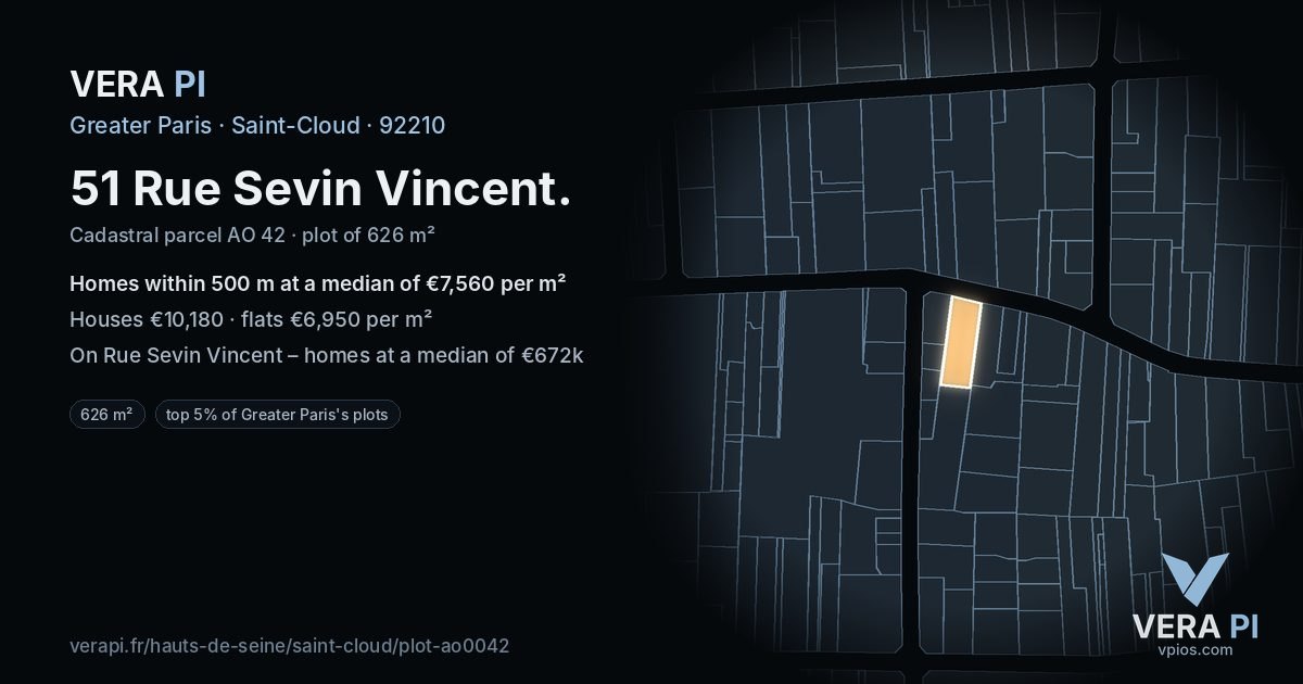 51 Rue Sevin Vincent, Saint-Cloud at night – the plot lit, the parcels around coloured by the prices near them