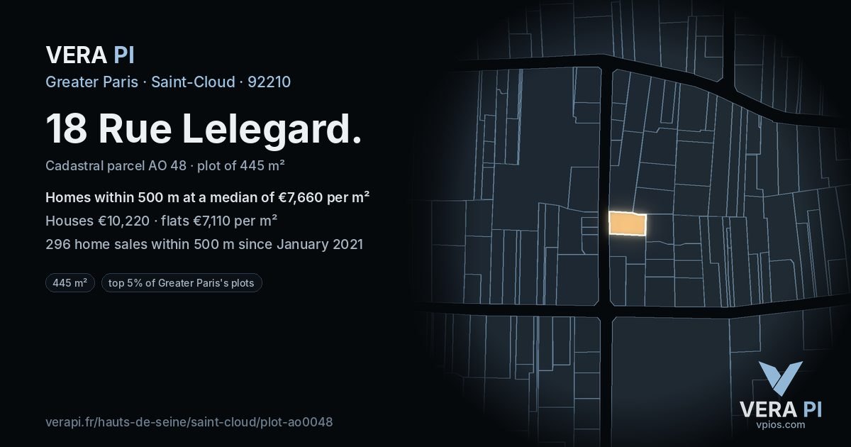 18 Rue Lelegard, Saint-Cloud at night – the plot lit, the parcels around coloured by the prices near them