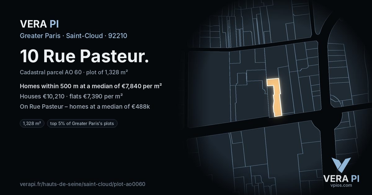 10 Rue Pasteur, Saint-Cloud at night – the plot lit, the parcels around coloured by the prices near them