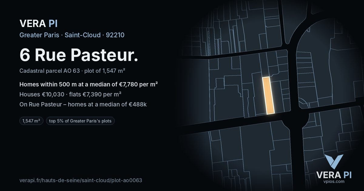 6 Rue Pasteur, Saint-Cloud at night – the plot lit, the parcels around coloured by the prices near them
