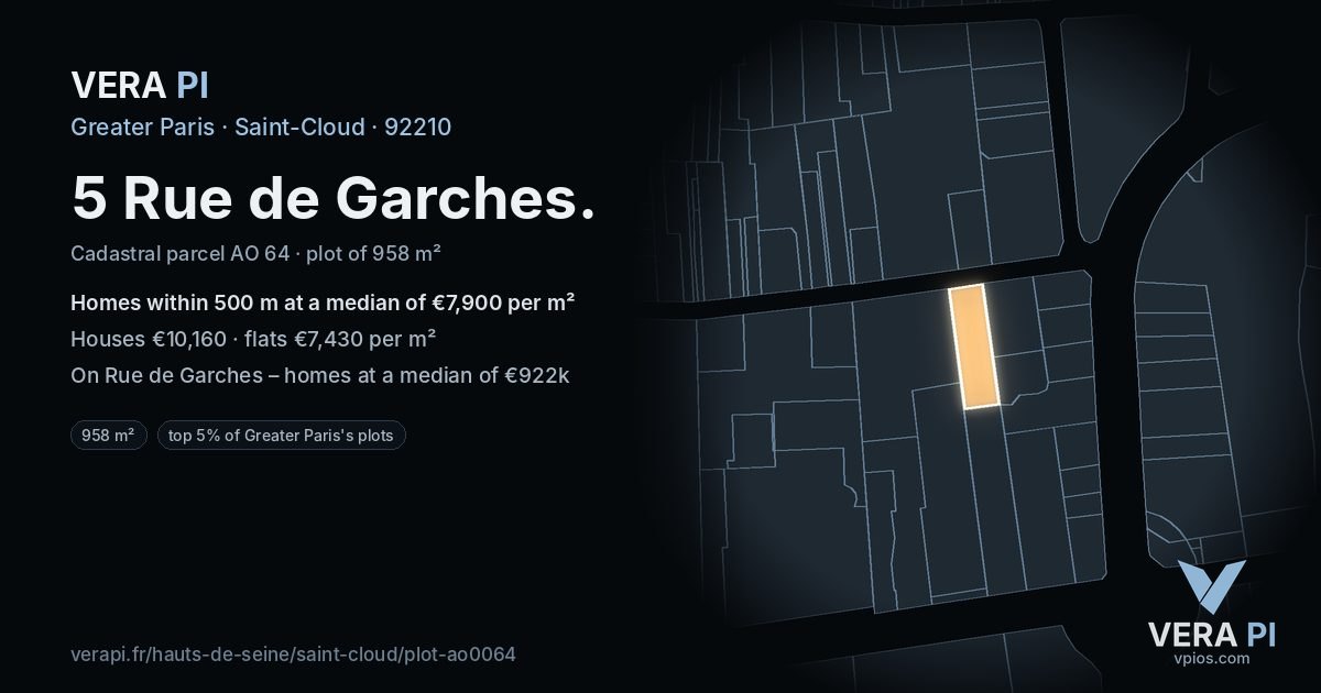 5 Rue de Garches, Saint-Cloud at night – the plot lit, the parcels around coloured by the prices near them