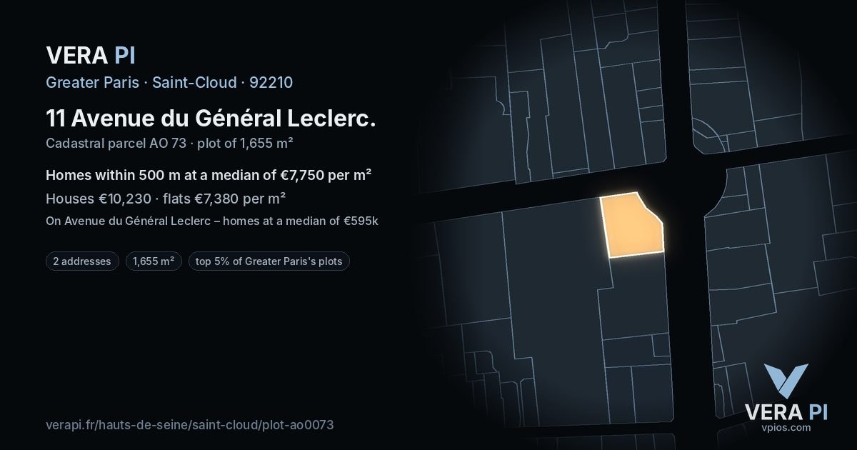 11 Avenue du Général Leclerc, Saint-Cloud at night – the plot lit, the parcels around coloured by the prices near them