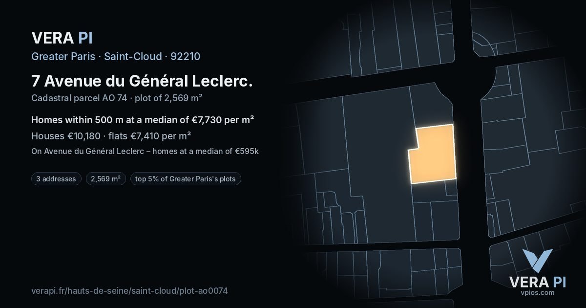7 Avenue du Général Leclerc, Saint-Cloud at night – the plot lit, the parcels around coloured by the prices near them