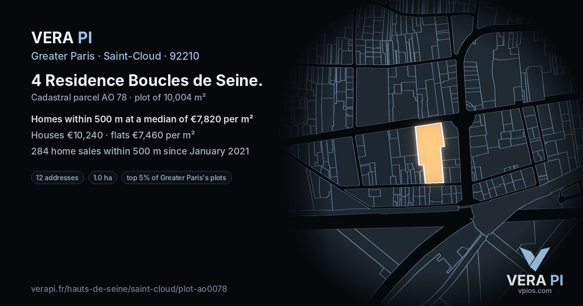 4 Residence Boucles de Seine, Saint-Cloud at night – the plot lit, the parcels around coloured by the prices near them