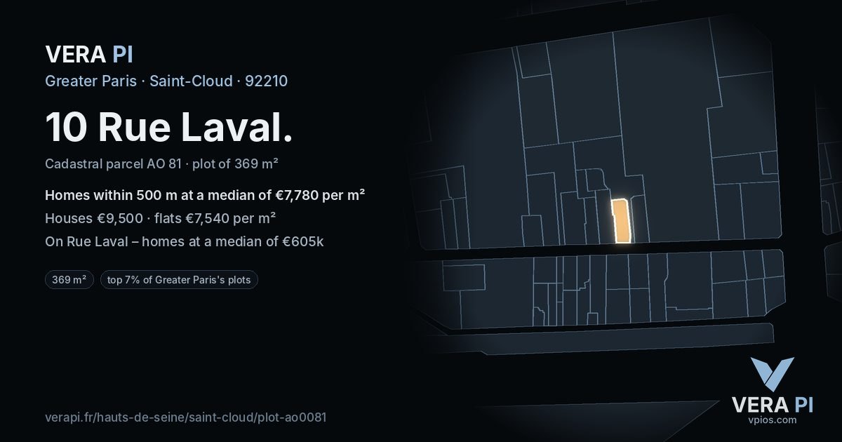 10 Rue Laval, Saint-Cloud at night – the plot lit, the parcels around coloured by the prices near them
