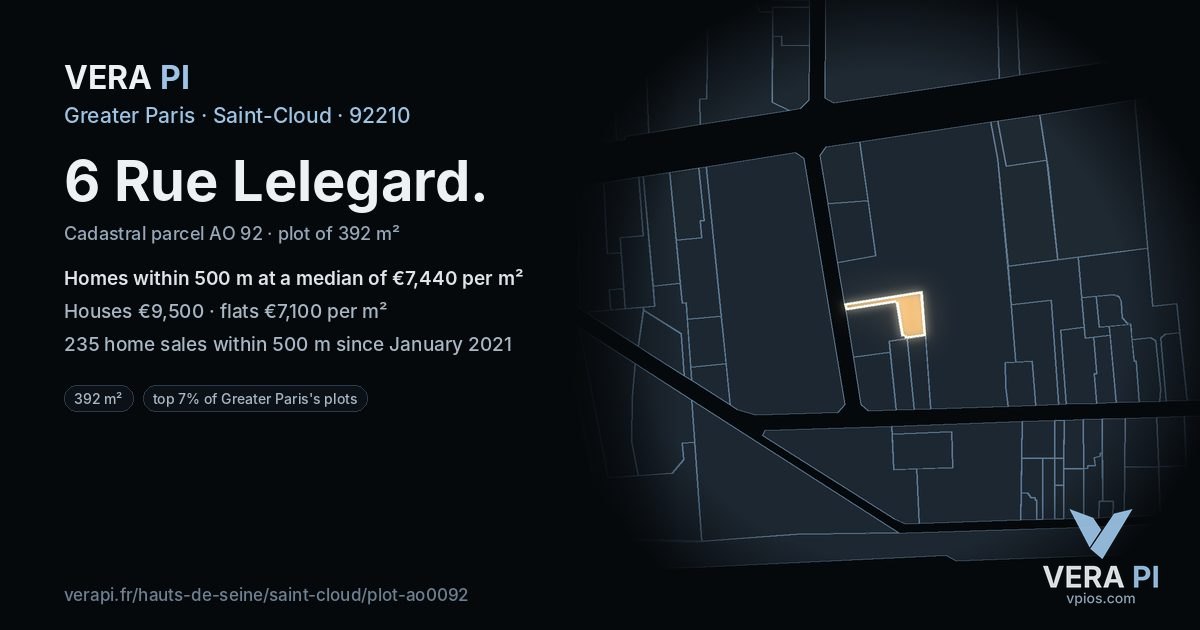 6 Rue Lelegard, Saint-Cloud at night – the plot lit, the parcels around coloured by the prices near them