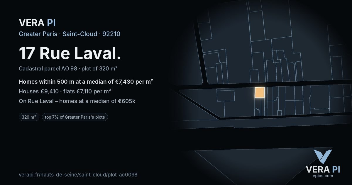 17 Rue Laval, Saint-Cloud at night – the plot lit, the parcels around coloured by the prices near them