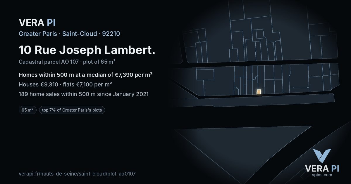 10 Rue Joseph Lambert, Saint-Cloud at night – the plot lit, the parcels around coloured by the prices near them