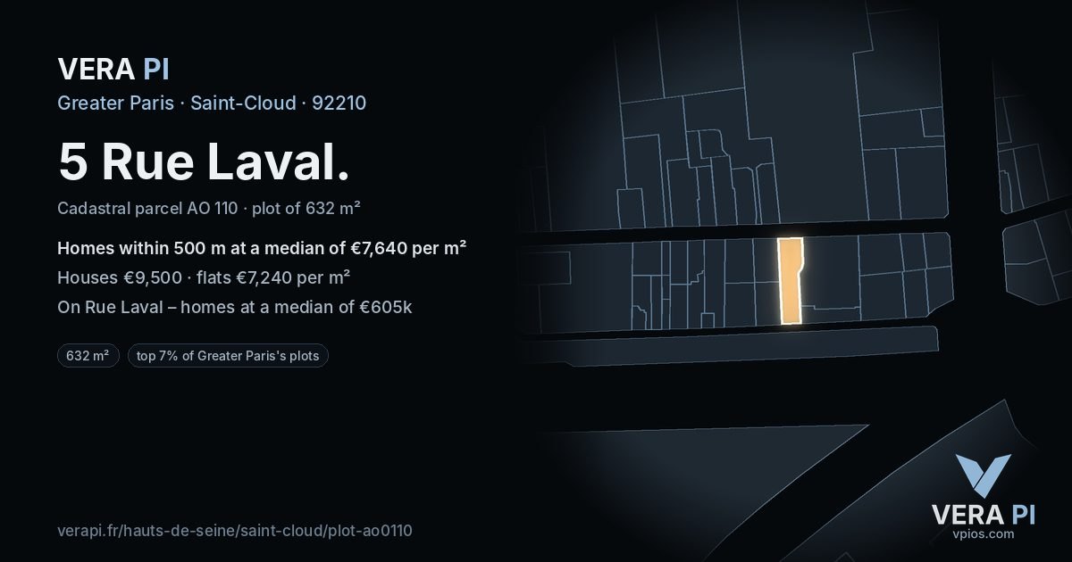 5 Rue Laval, Saint-Cloud at night – the plot lit, the parcels around coloured by the prices near them