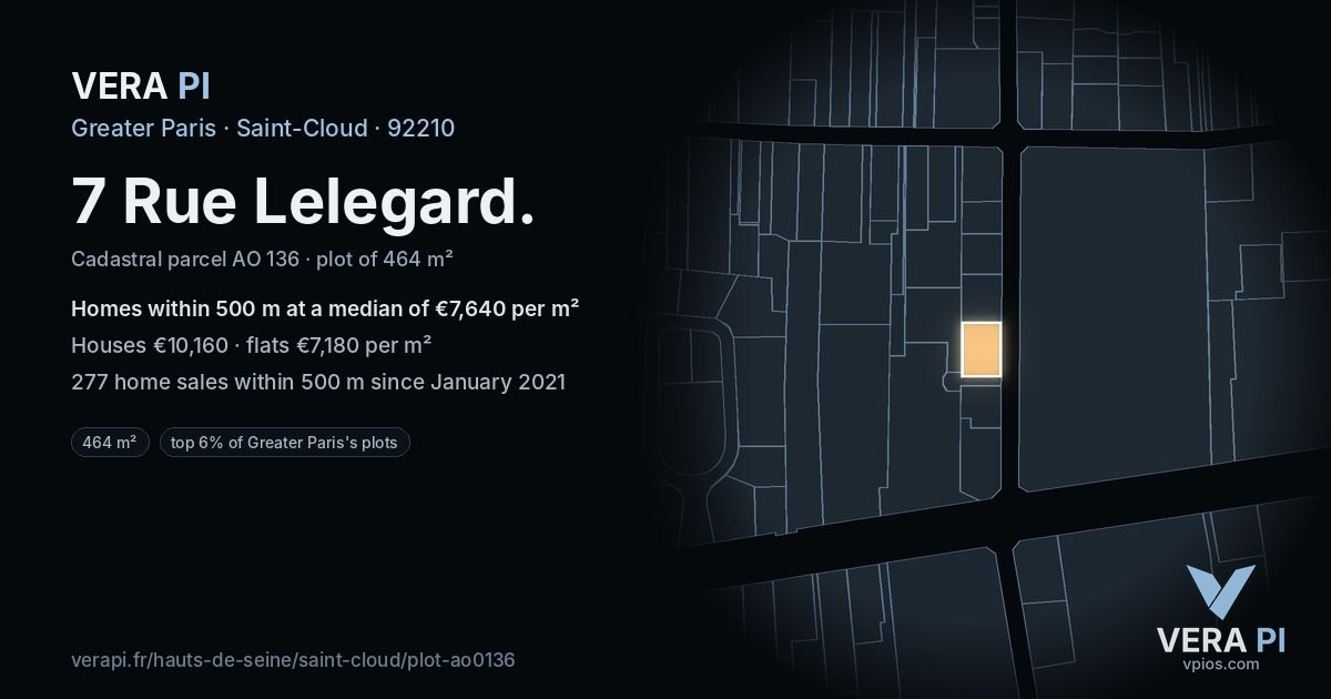 7 Rue Lelegard, Saint-Cloud at night – the plot lit, the parcels around coloured by the prices near them