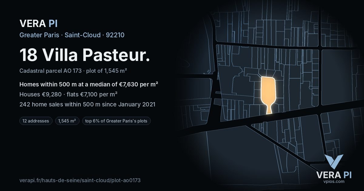 18 Villa Pasteur, Saint-Cloud at night – the plot lit, the parcels around coloured by the prices near them
