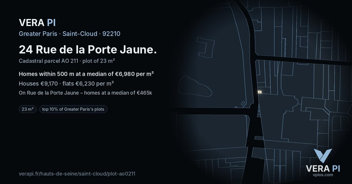24 Rue de la Porte Jaune, Saint-Cloud at night – the plot lit, the parcels around coloured by the prices near them