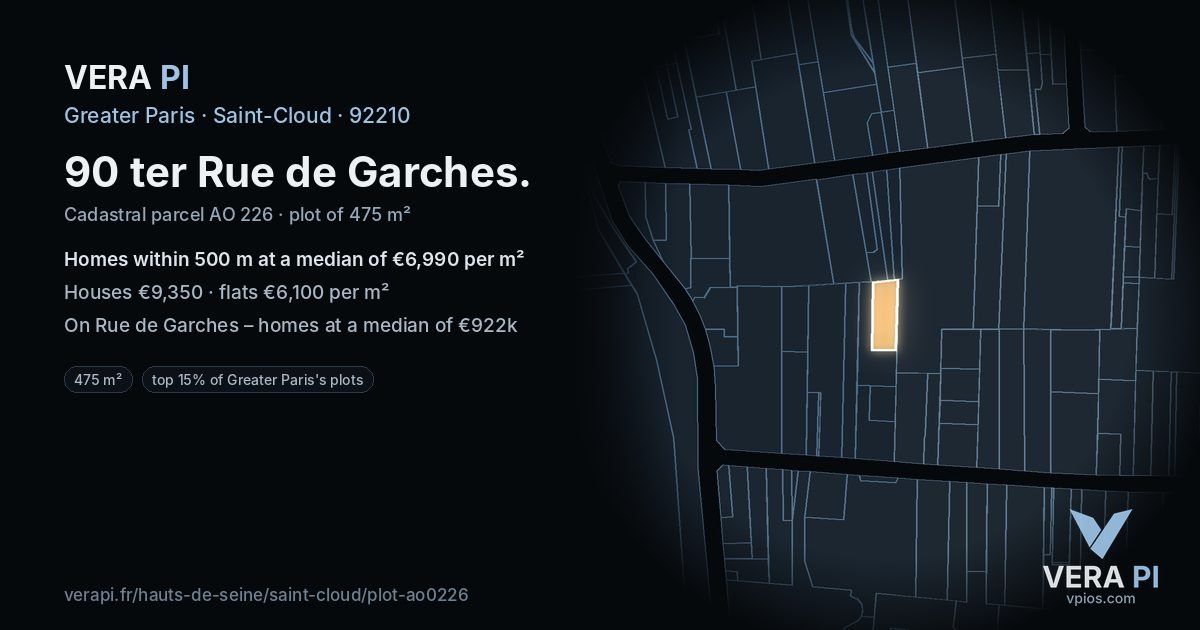 90 ter Rue de Garches, Saint-Cloud at night – the plot lit, the parcels around coloured by the prices near them