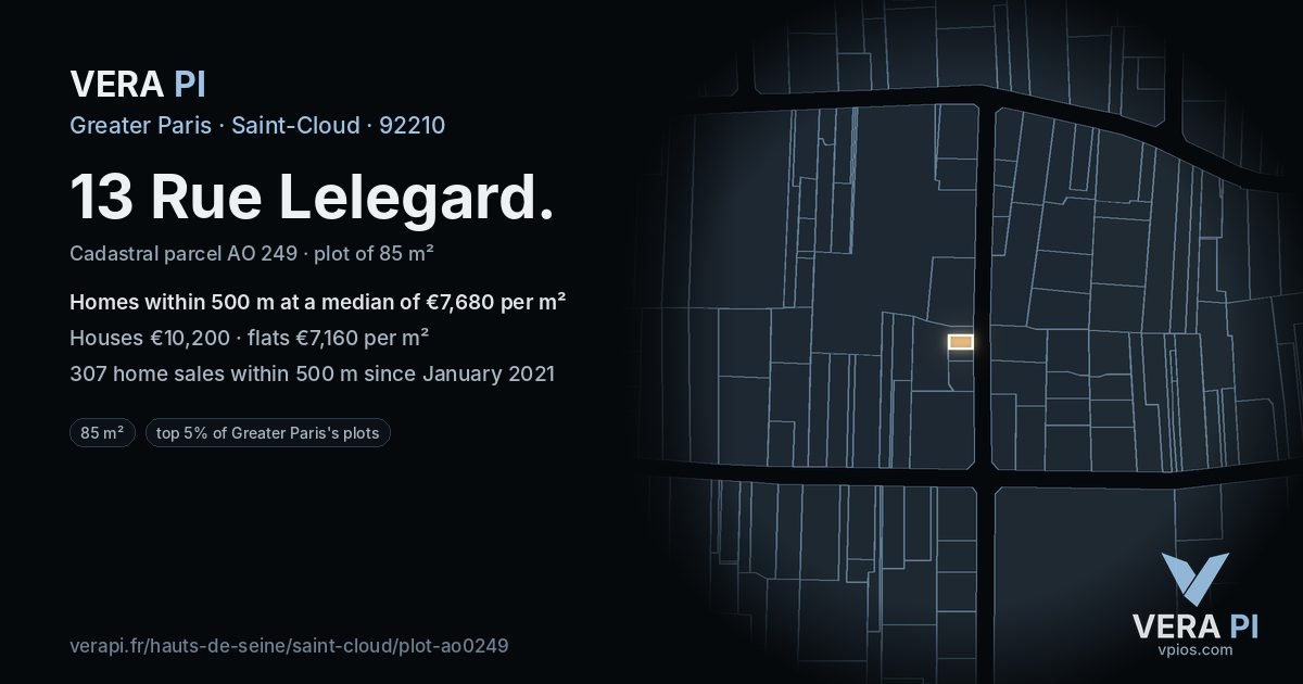 13 Rue Lelegard, Saint-Cloud at night – the plot lit, the parcels around coloured by the prices near them