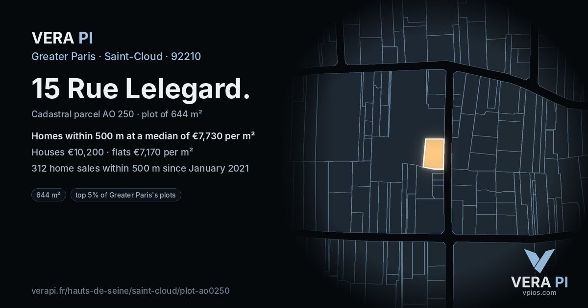 15 Rue Lelegard, Saint-Cloud at night – the plot lit, the parcels around coloured by the prices near them