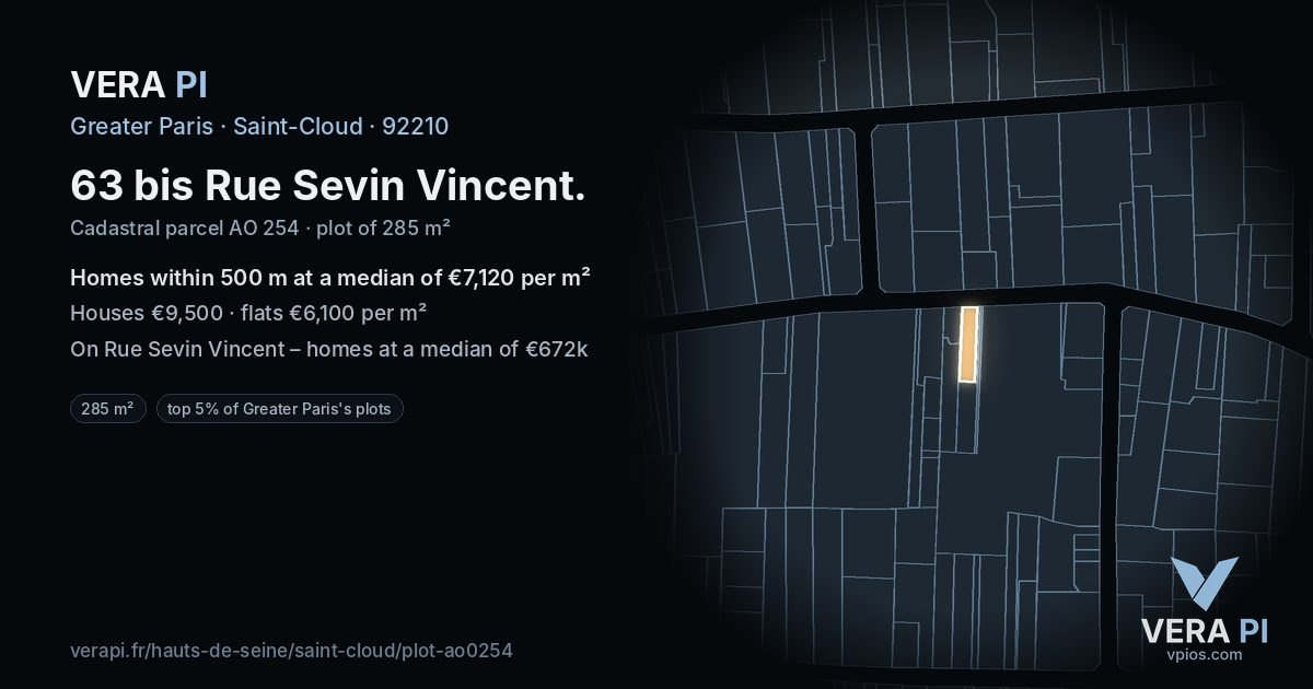 63 bis Rue Sevin Vincent, Saint-Cloud at night – the plot lit, the parcels around coloured by the prices near them