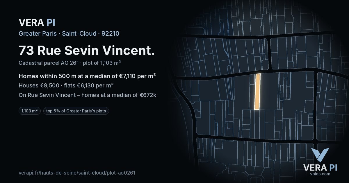 73 Rue Sevin Vincent, Saint-Cloud at night – the plot lit, the parcels around coloured by the prices near them