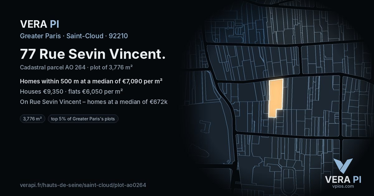 77 Rue Sevin Vincent, Saint-Cloud at night – the plot lit, the parcels around coloured by the prices near them