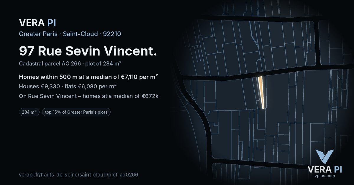 97 Rue Sevin Vincent, Saint-Cloud at night – the plot lit, the parcels around coloured by the prices near them